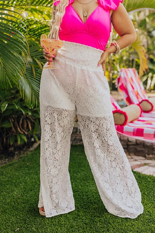 Boat Weekend High Waist Lace Pants in White Curves