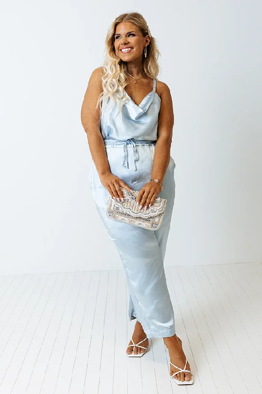 Go To Glam Satin Pants In Sky Blue Curves