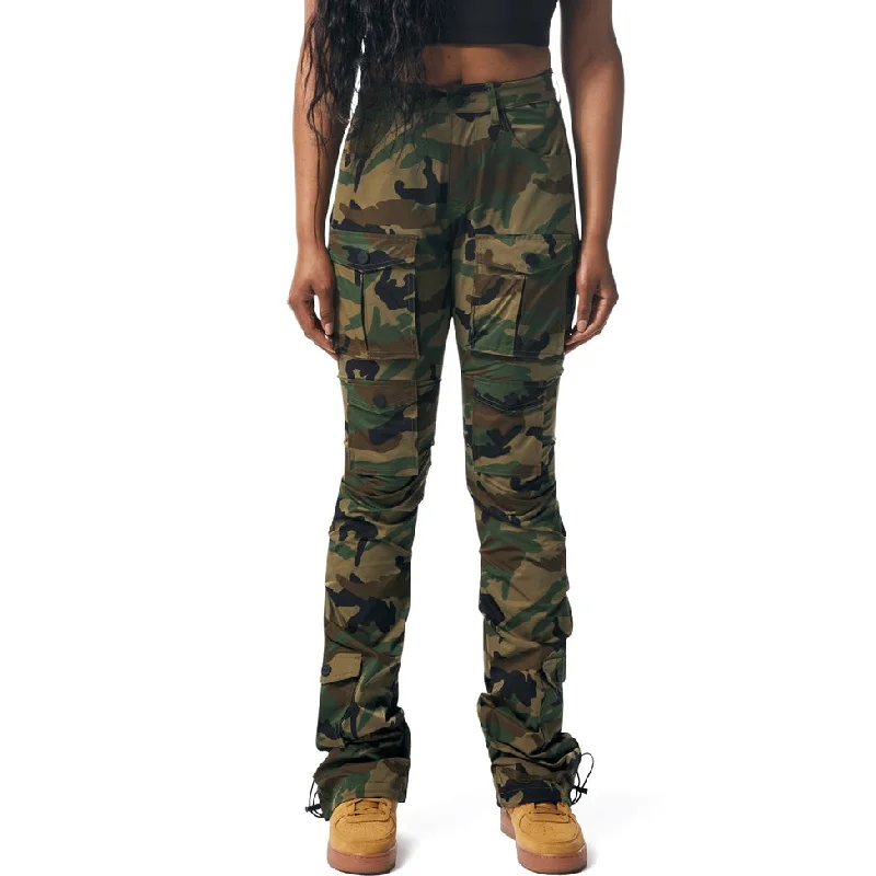 High Rise Stacked Utility Pants - Wood Camo