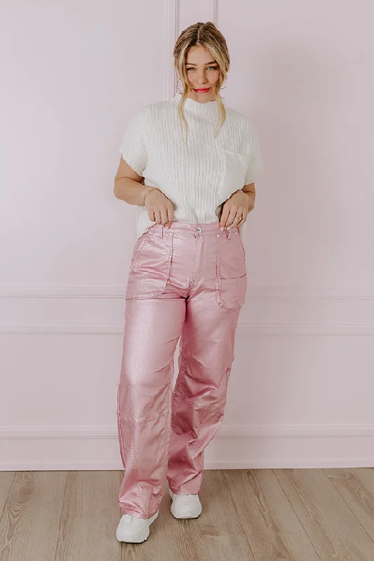 The Raleigh High Waist Metallic Pants In Pink