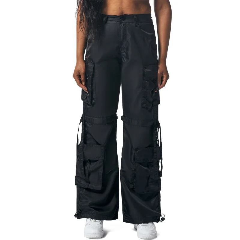 Relaxed Slouch Utility Satin Pants - Black