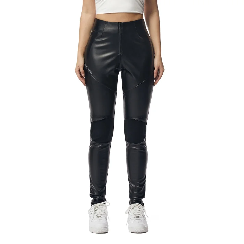 High Rise Super Skinny Vegan Leather Racing Pants - Black