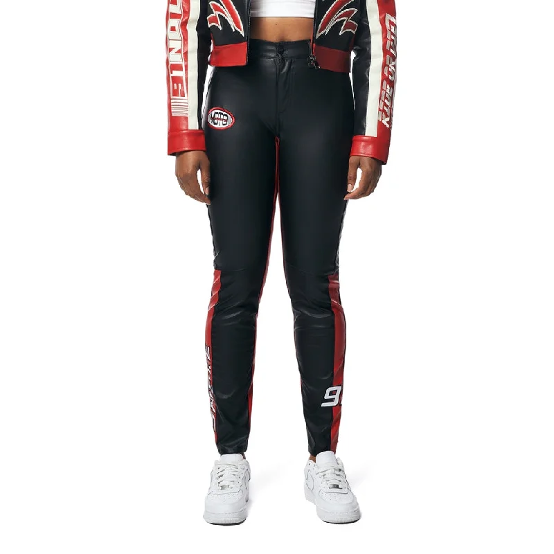 High Rise Vegan Leather Racing Pants - True Red