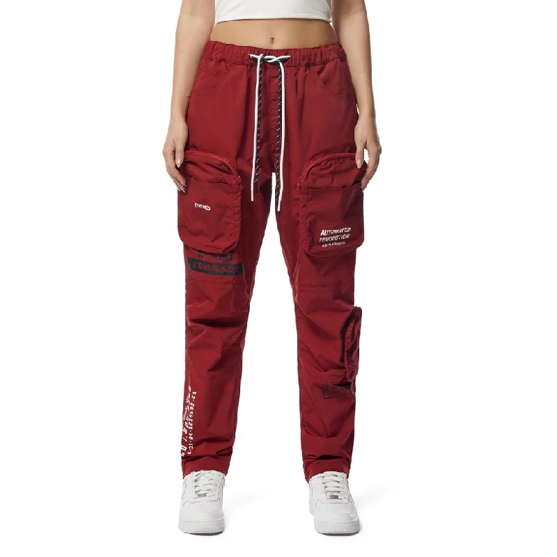 Relaxed Slouched 3D Pocket Utility Windbreaker Joggers - Burgundy