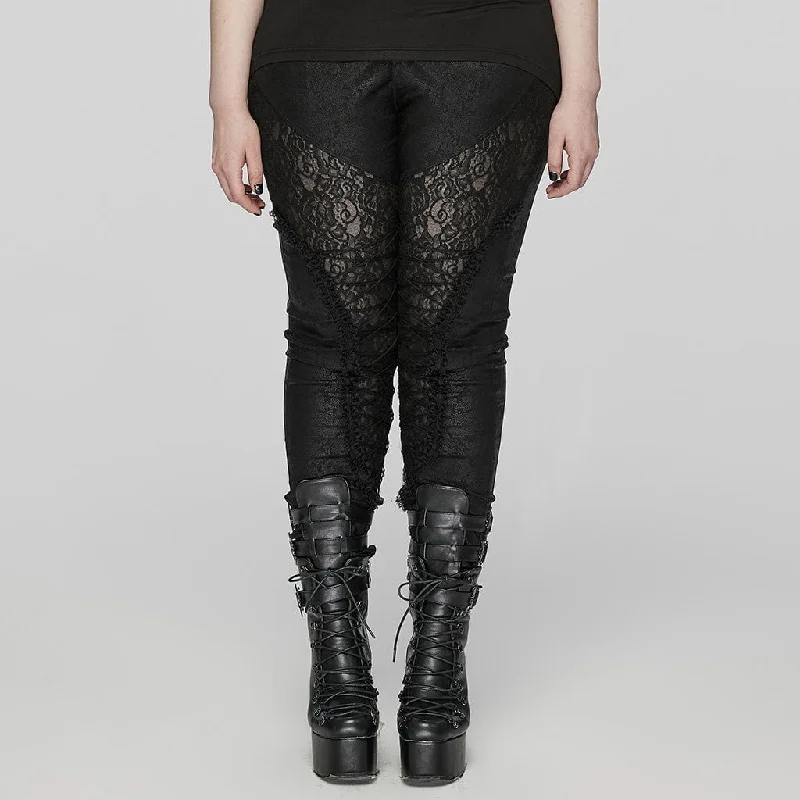 Women's Plus Size Gothic Lace-up Lace Splicing Pants