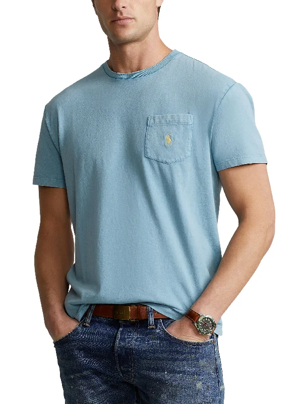 Polo Ralph Lauren Slim Cotton-Linen Pocket Tee Blue Note