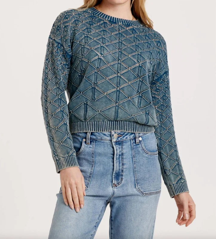 Cosette Acid Wash Sweater In Teal