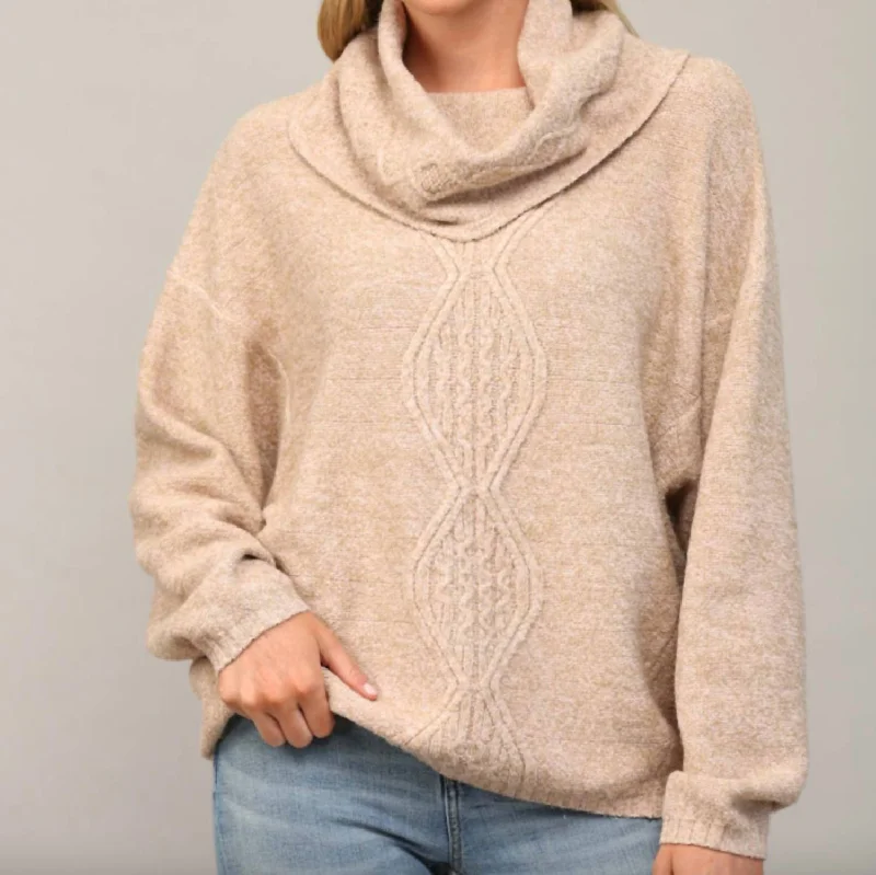 Cowl Neck Marled Yarn Sweater In Latte