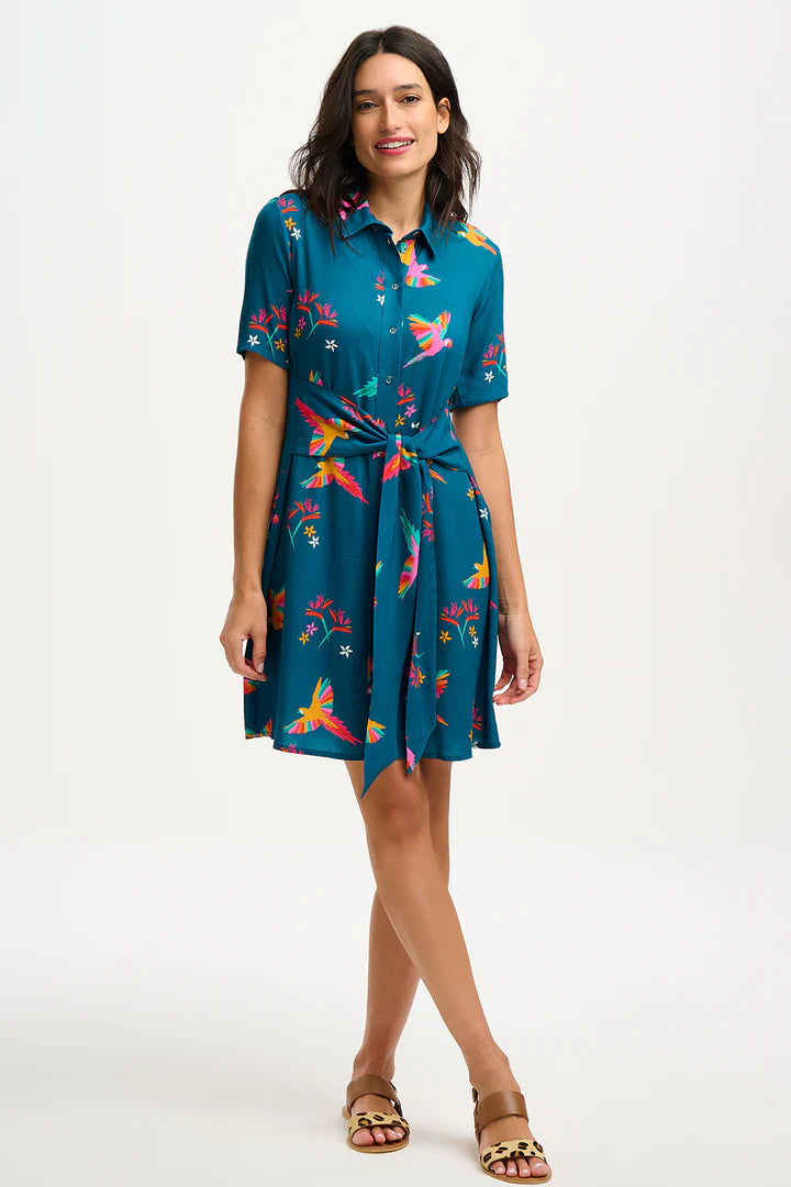 Dessie Shirt Dress (Teal Rainbow Parrots)