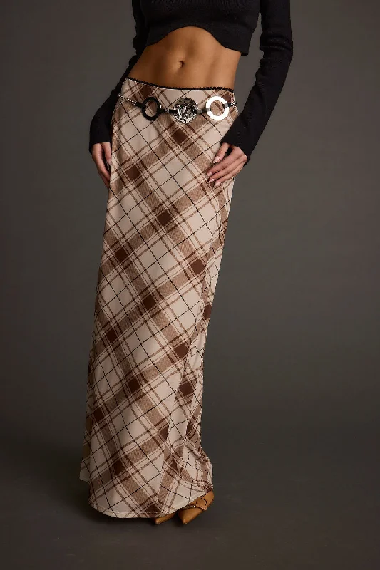 Julia Brown Plaid Mesh Maxi Skirt