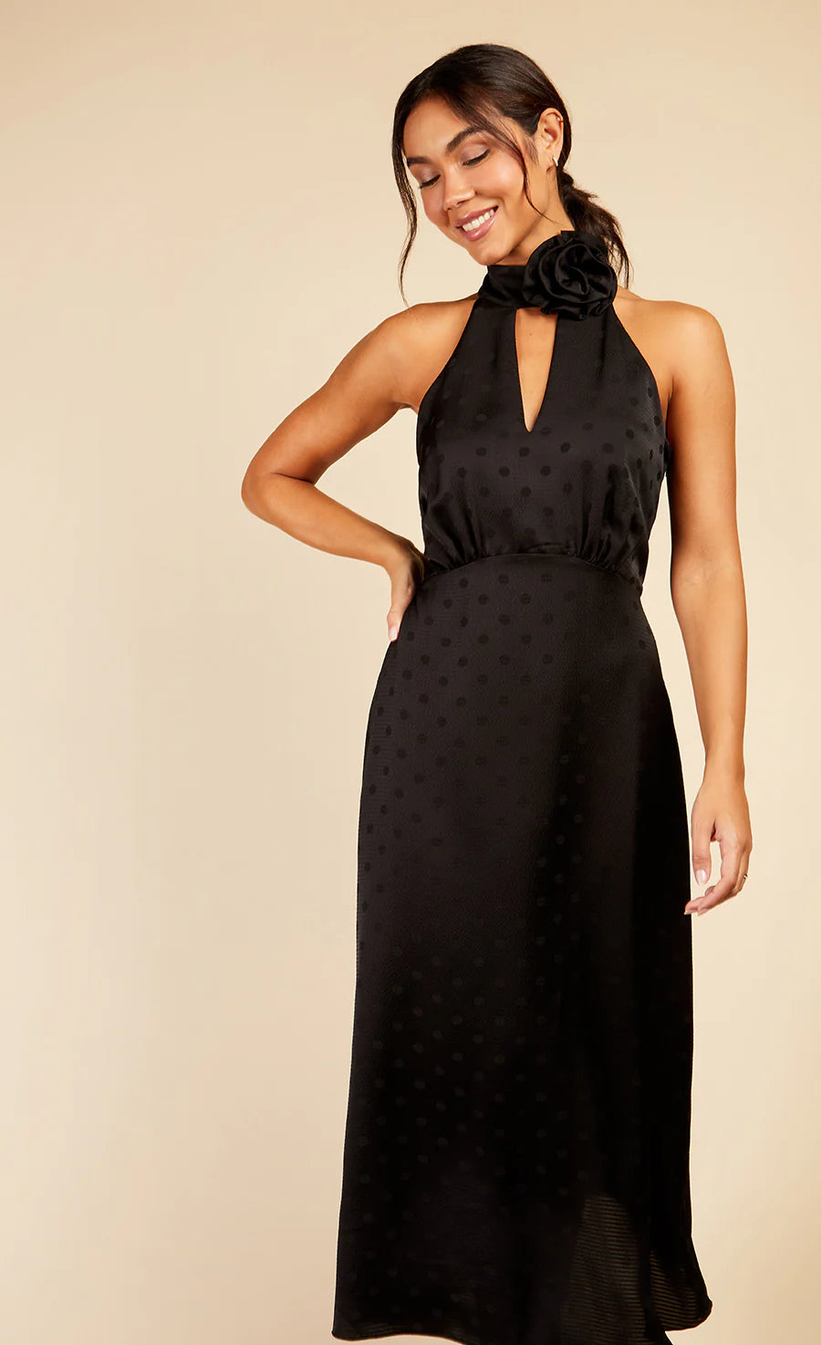 Lorna Rosette Midaxi Dress (Black Spot Print)