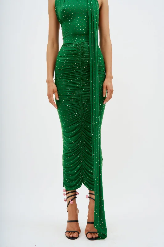 Ruched Crystal Jersey Emerald Skirt