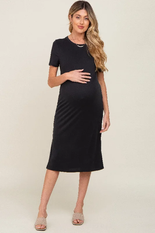 Black Midi T-Shirt Maternity Dress