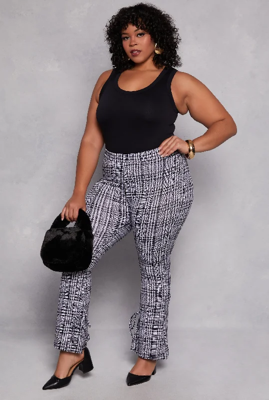 Plus Size Plaid Side Slit Flare Pants