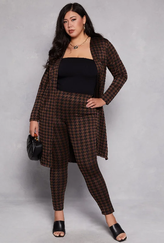 Plus Size Houndstooth High Waisted Dress Pants