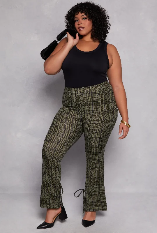 Plus Size Plaid Side Slit Flare Pants