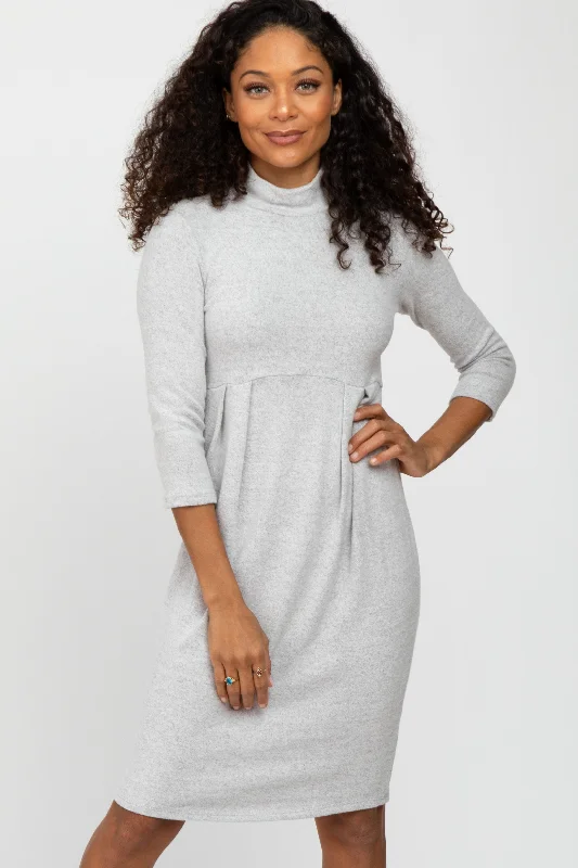 Heather Grey Brushed Mock Neck Fitted Dress