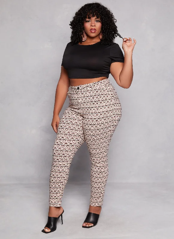 Plus Size Geometric Print Hyperstretch Dress Pants