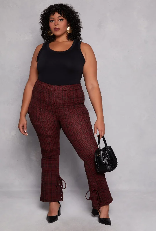 Plus Size Plaid Side Slit Flare Pants