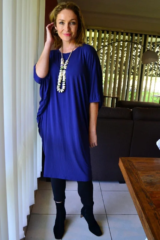 Royal Blue Bamboo Tapered Tunic Dress