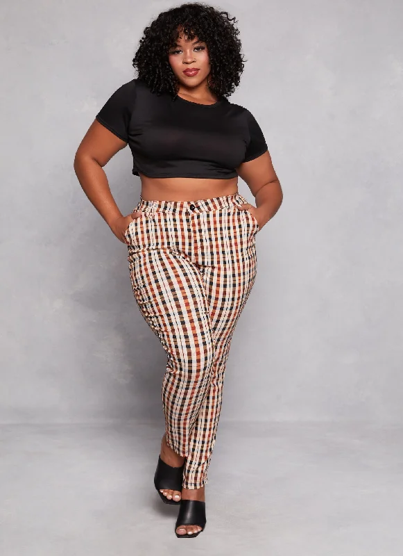 Plus Size Plaid Hyperstretch High Waist Pants