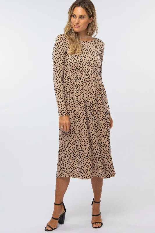 Taupe Abstract Animal Print Midi Dress