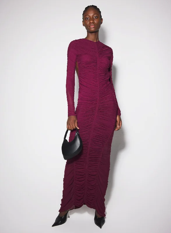 burgundy ruched gown