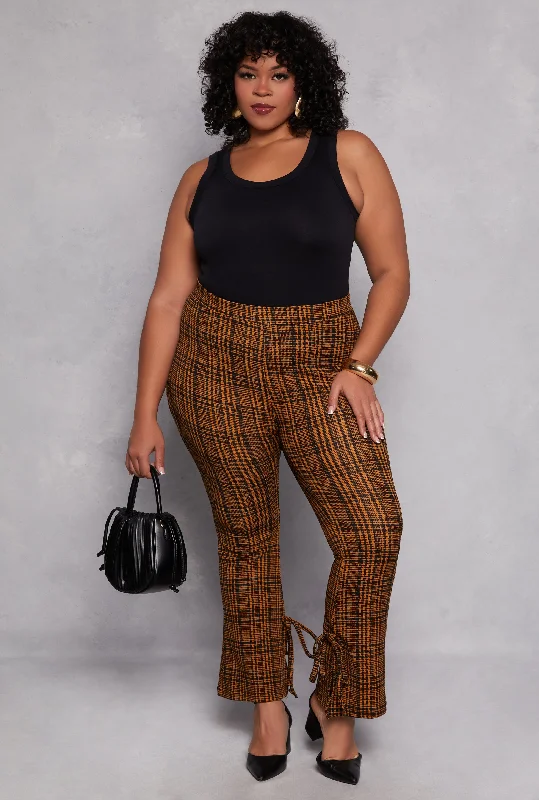 Plus Size Plaid Side Slit Flare Pants