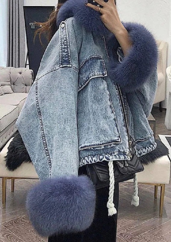 Black Denim with Blue Fur