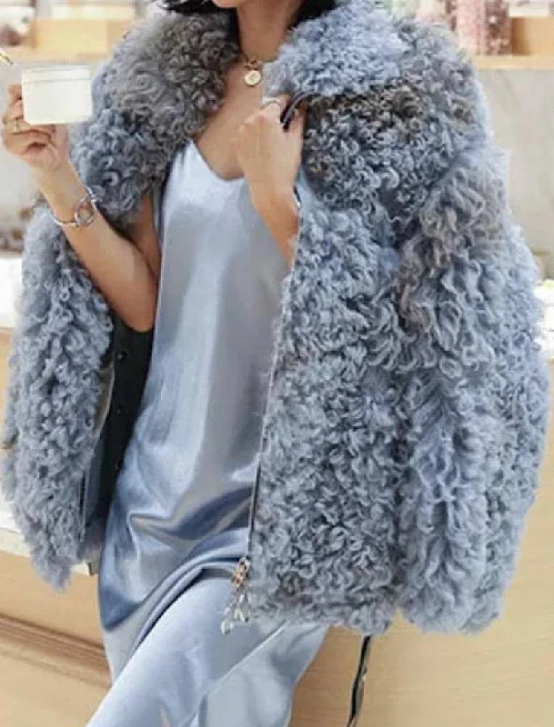 Genuine Studded Sheepskin Leather Dyed Sheep Fur Coat