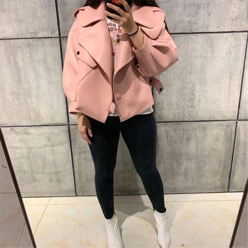 Oversized Fit Big Collar Leather Jacket