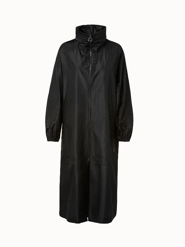 Silk Taffeta Coat with Woven Check