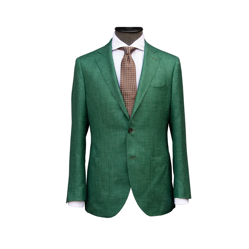 GREEN SLUB WOOL LINEN SILK