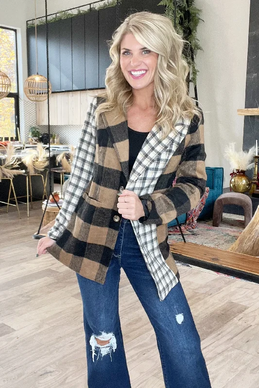 Multi Plaid Button Blazer