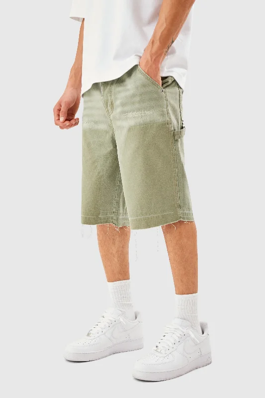 DISTRESSED DENIM SHORT - KHAKI