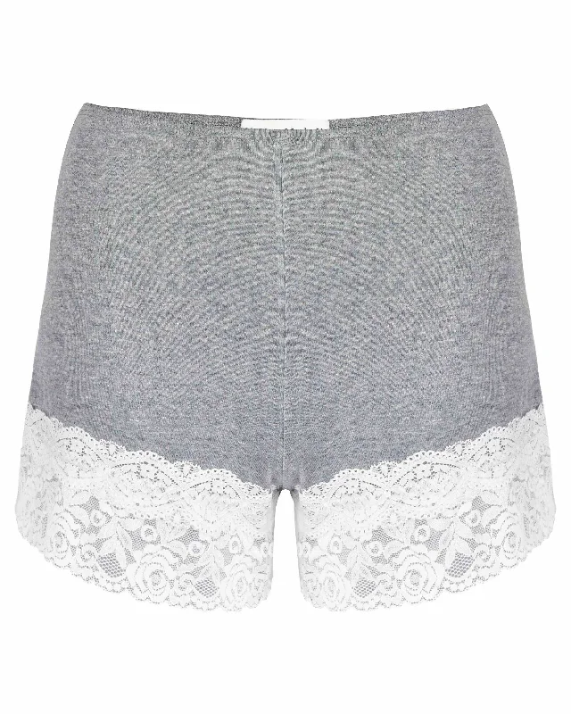 Lace Hem Shorts - Grey