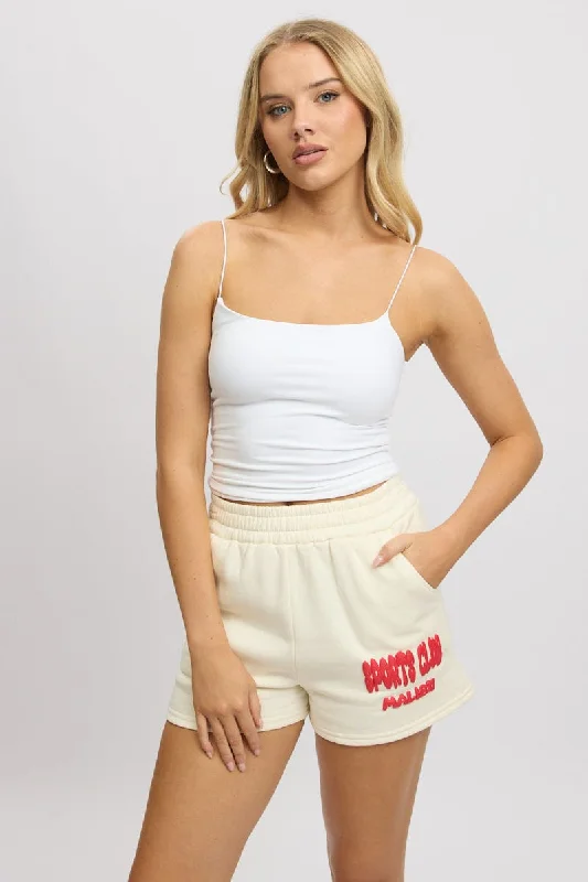 White Track Shorts High Rise Elastic Waist