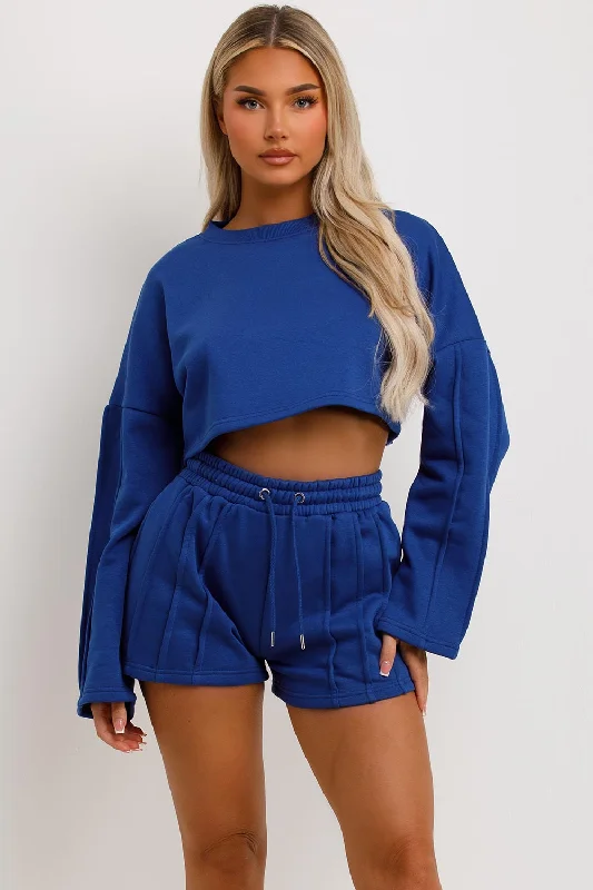 Crop Tracksuit Shorts Crop Sweatshirt With Seam Detail Royal Blue