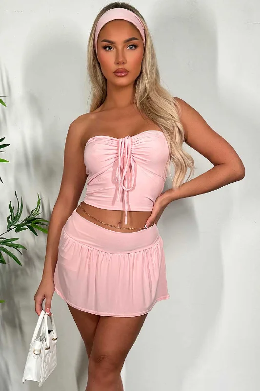 Skort Top And Headband Three Piece Set Summer Outfit Baby Pink