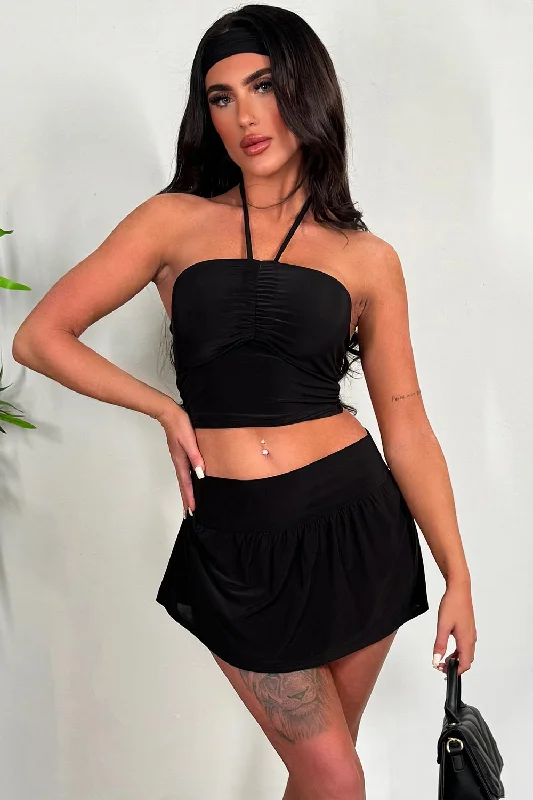 Skort Top And Headband Three Piece Set Summer Outfit Black