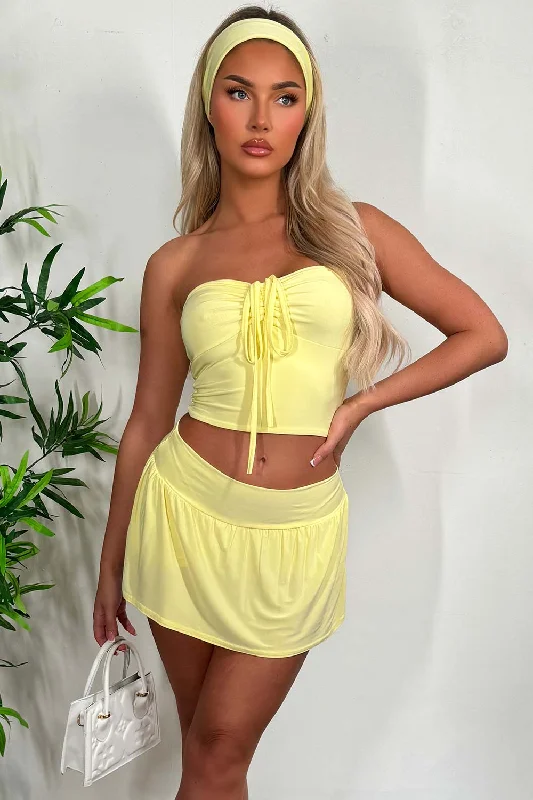 Skort Top And Headband Three Piece Set Summer Outfit Yellow