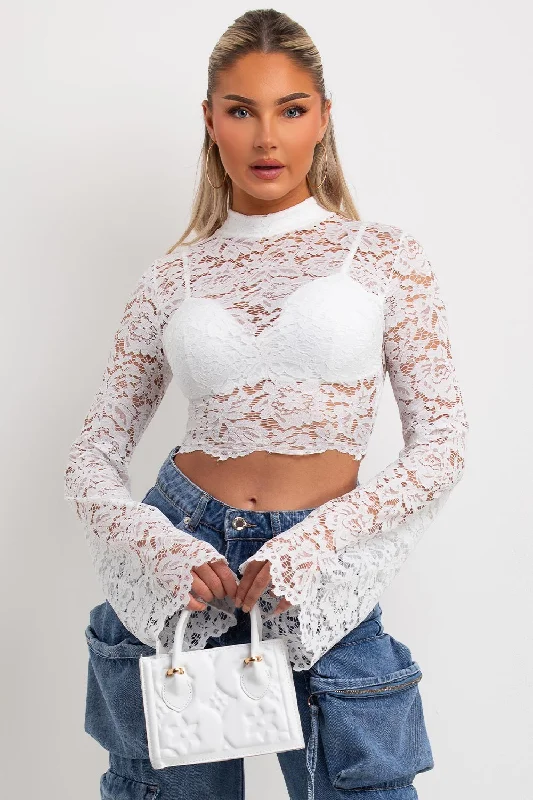 White Lace Flare Sleeve Top